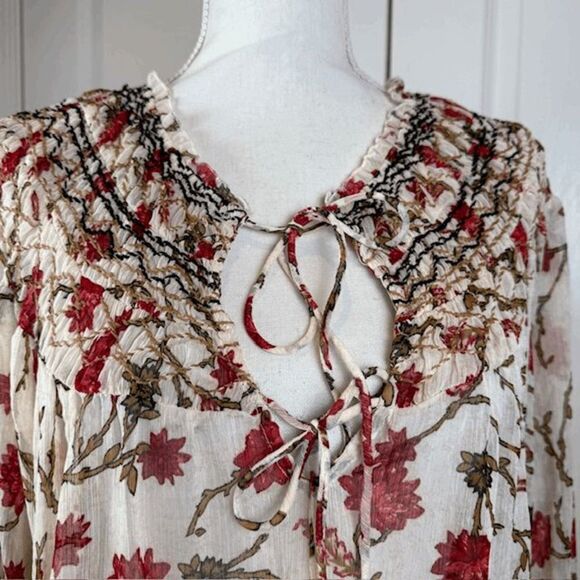 Free People Keeping Up With Kara Tunic Ivory Floral Chiffon Embroidery Small - Picture 3 of 15
